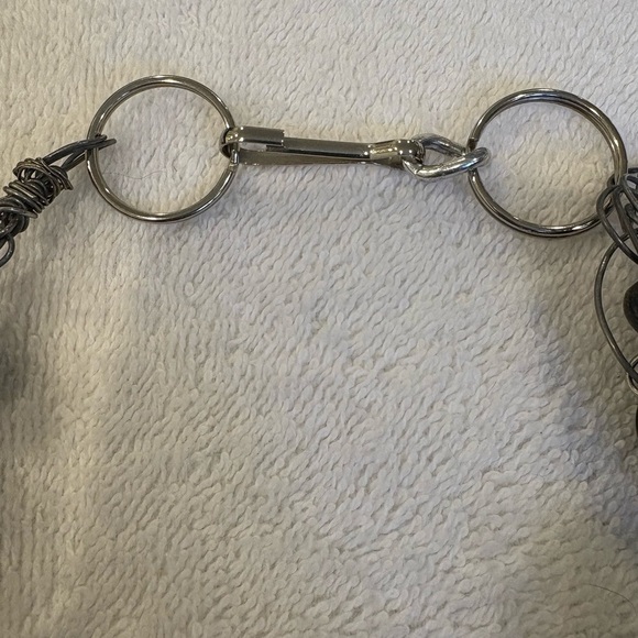 Handmade Chunky Wire & Bead Necklace | Navy Blue Wood Resin Collar Choker - Picture 3 of 7